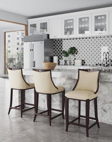 Manhattan Comfort Emperor Traditional Wood Upholstered Barstool in Cream