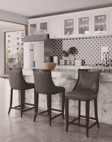Manhattan Comfort Emperor Traditional Wood Upholstered Barstool in Graphite