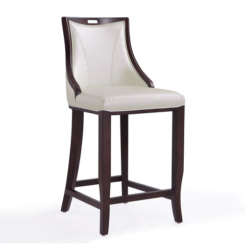 Manhattan Comfort Emperor Traditional Wood Upholstered Barstool in Pearl White