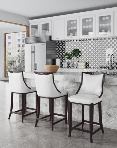 Manhattan Comfort Emperor Traditional Wood Upholstered Barstool in Pearl White