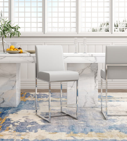 Manhattan Comfort Element Modern Metal Upholstered Barstool in Pearl White