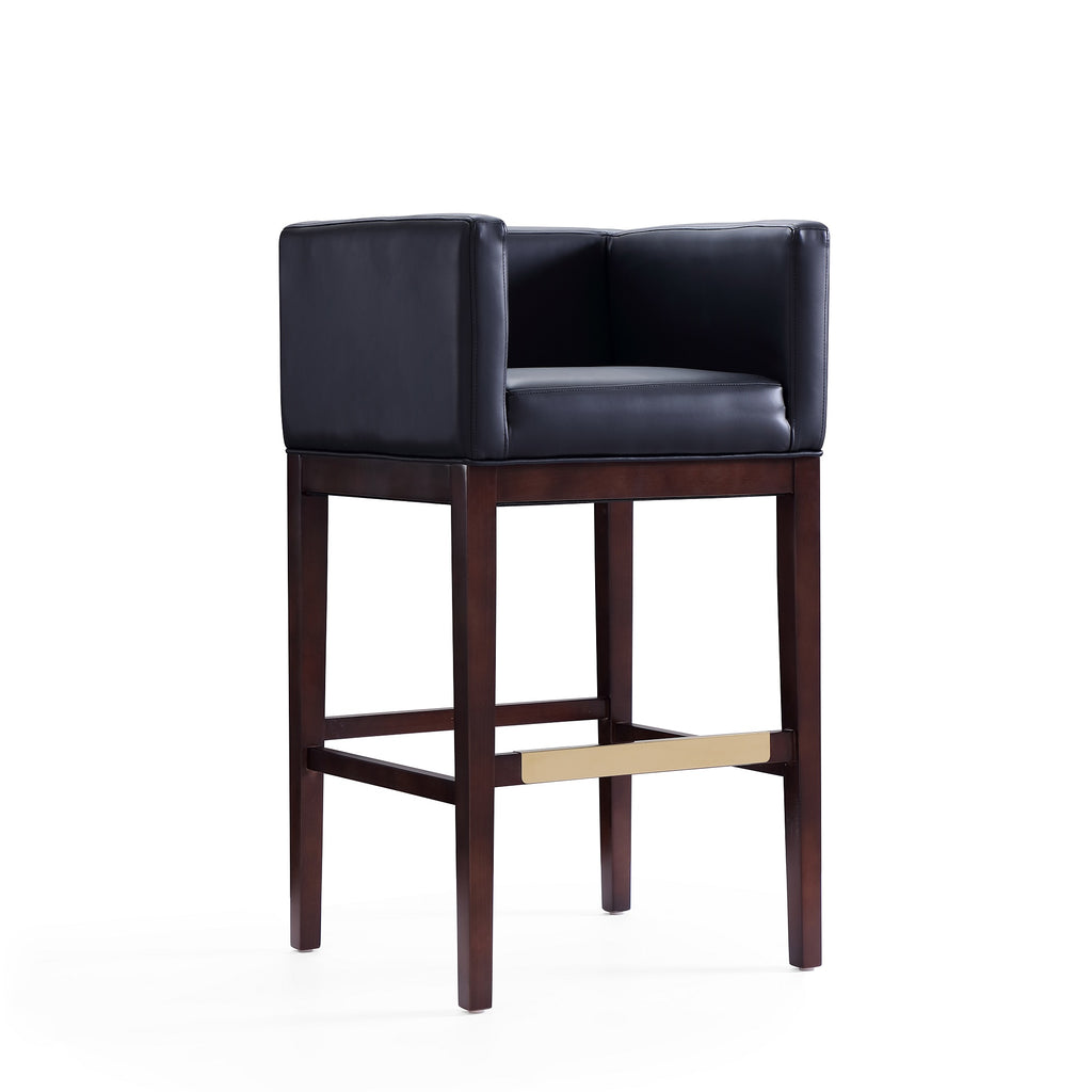 Manhattan Comfort Kingsley Mid-Century Modern Wood Upholstered Barstool in Black