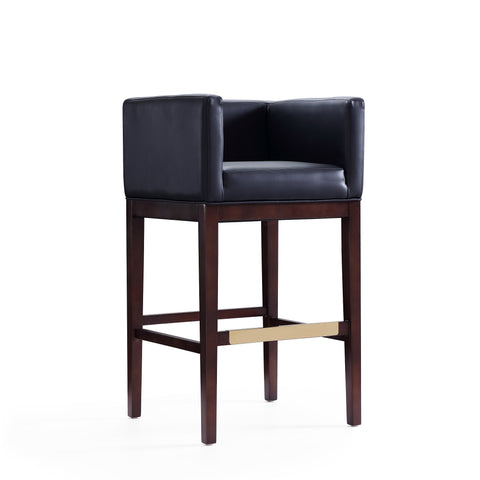 Manhattan Comfort Kingsley Mid-Century Modern Wood Upholstered Barstool in Black
