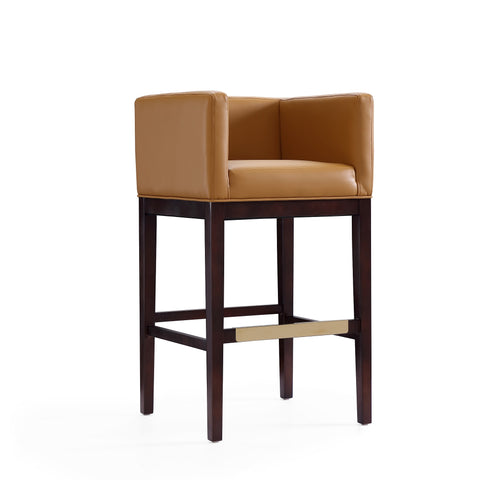 Manhattan Comfort Kingsley Mid-Century Modern Wood Upholstered Barstool in Camel