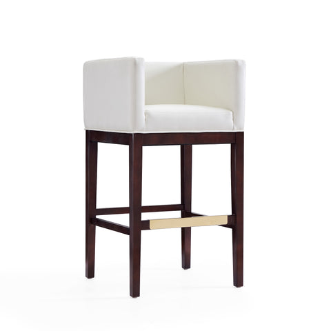 Manhattan Comfort Kingsley Mid-Century Modern Wood Upholstered Barstool in Ivory