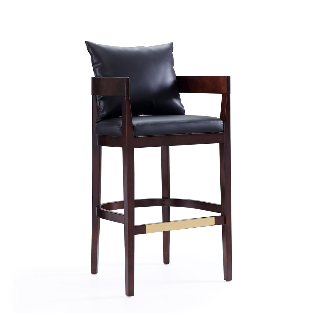 Manhattan Comfort Ritz Mid-Century Modern Wood Upholstered Barstool in Black