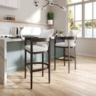 Manhattan Comfort Ritz Mid-Century Modern Wood Upholstered Barstool in Ivory