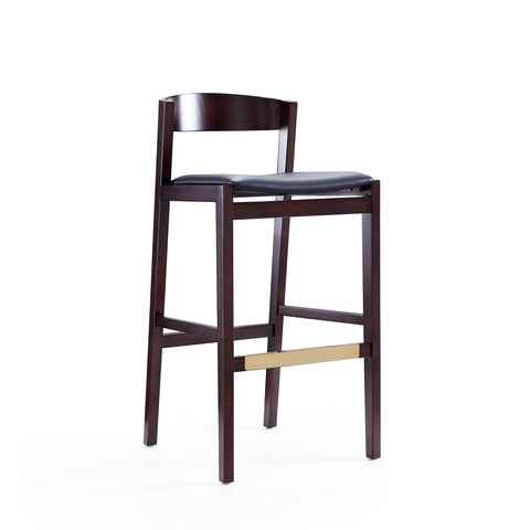 Manhattan Comfort Klismos Mid-Century Modern Wood Upholstered Barstool in Black