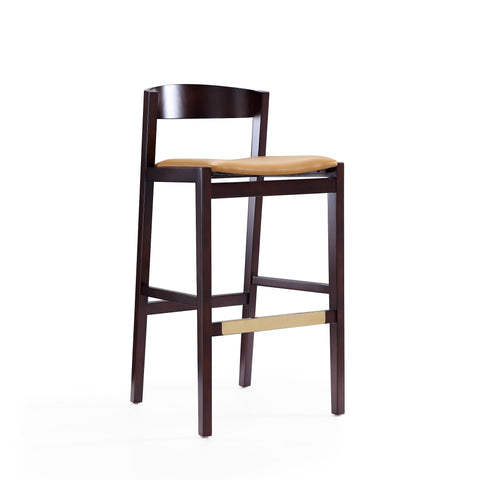 Manhattan Comfort Klismos Mid-Century Modern Wood Upholstered Barstool in Camel