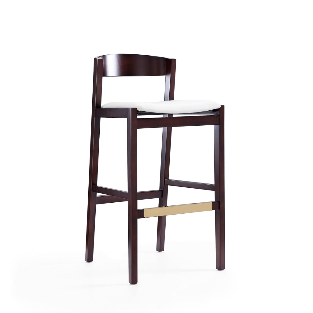 Manhattan Comfort Klismos Mid-Century Modern Wood Upholstered Barstool in Ivory