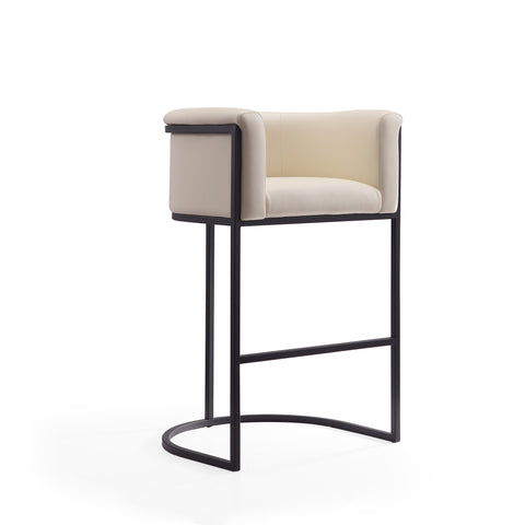 Manhattan Comfort Cosmopolitan Mid-Century Modern Metal Upholstered Barstool in Cream