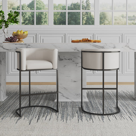 Manhattan Comfort Cosmopolitan Mid-Century Modern Metal Upholstered Barstool in Cream
