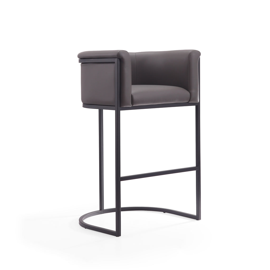 Manhattan Comfort Cosmopolitan Mid-Century Modern Metal Upholstered Barstool in Graphite