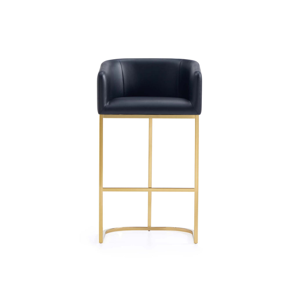 Manhattan Comfort Louvre Mid-Century Modern Metal Upholstered Barstool in Black
