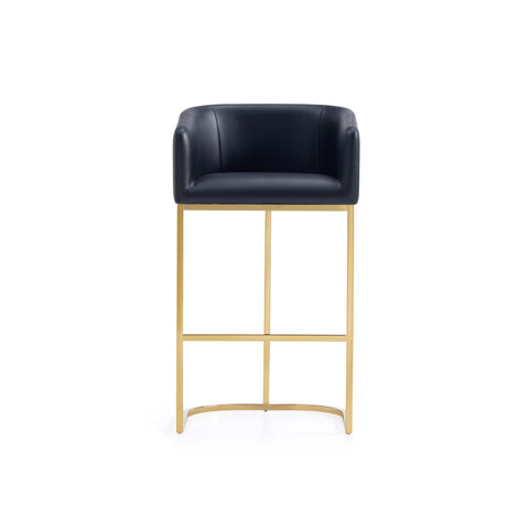 Manhattan Comfort Louvre Mid-Century Modern Metal Upholstered Barstool in Black