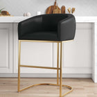 Manhattan Comfort Louvre Mid-Century Modern Metal Upholstered Barstool in Black