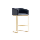 Manhattan Comfort Louvre Mid-Century Modern Metal Upholstered Barstool in Black