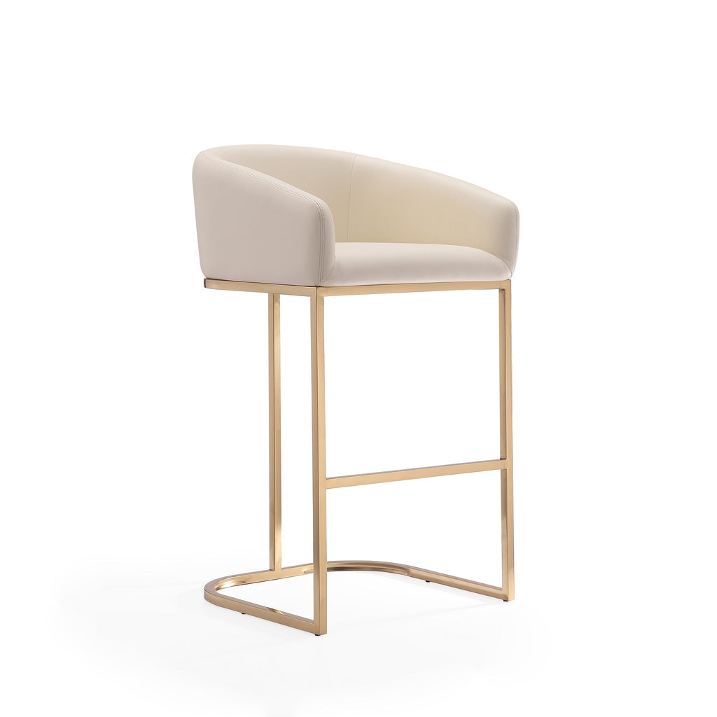 Manhattan Comfort Louvre Mid-Century Modern Metal Upholstered Barstool in Cream