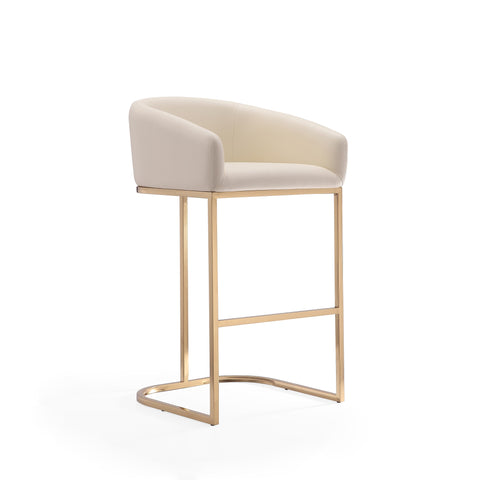 Manhattan Comfort Louvre Mid-Century Modern Metal Upholstered Barstool in Cream