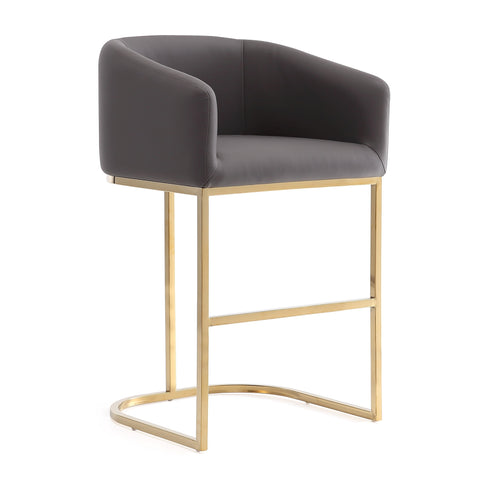 Manhattan Comfort Louvre Mid-Century Modern Metal Upholstered Barstool in Gray