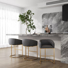 Manhattan Comfort Louvre Mid-Century Modern Metal Upholstered Barstool in Gray