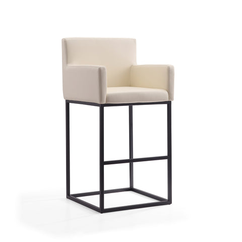 Manhattan Comfort Ambassador Mid-Century Modern Metal Upholstered Barstool in Cream