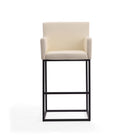 Manhattan Comfort Ambassador Mid-Century Modern Metal Upholstered Barstool in Cream
