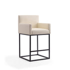 Manhattan Comfort Ambassador Mid-Century Modern Metal Upholstered Barstool in Cream