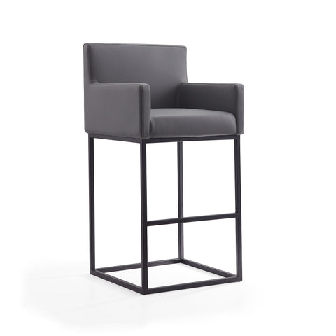 Manhattan Comfort Ambassador Mid-Century Modern Metal Upholstered Barstool in Gray