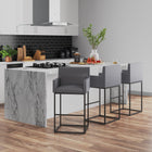 Manhattan Comfort Ambassador Mid-Century Modern Metal Upholstered Barstool in Gray