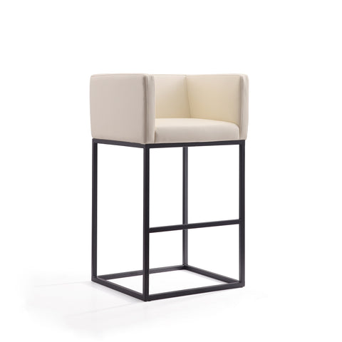 Manhattan Comfort Embassy Mid-Century Modern Metal Upholstered Barstool in Cream