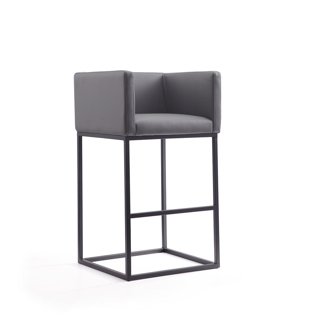 Manhattan Comfort Embassy Mid-Century Modern Metal Upholstered Barstool in Gray