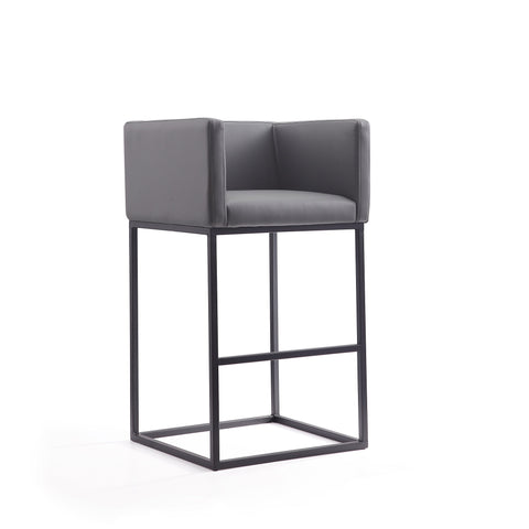 Manhattan Comfort Embassy Mid-Century Modern Metal Upholstered Barstool in Gray