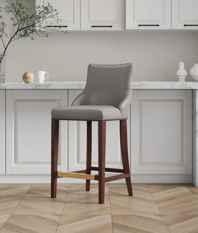 Manhattan Comfort Shubert Modern Wood Upholstered Barstool in Dark Taupe