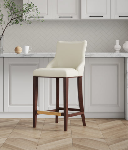 Manhattan Comfort Shubert Modern Wood Upholstered Barstool in Ivory