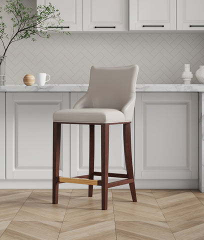 Manhattan Comfort Shubert Modern Wood Upholstered Barstool in Light Gray