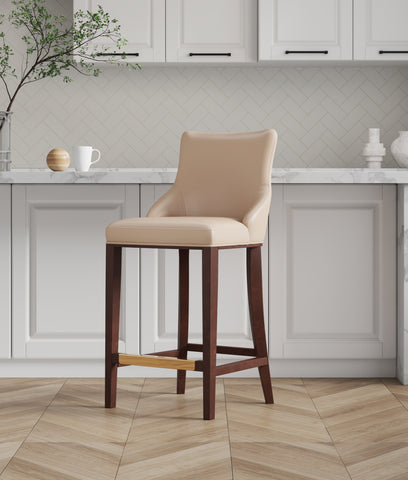 Manhattan Comfort Shubert Modern Wood Upholstered Barstool in Tan