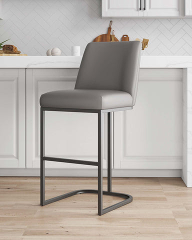 Manhattan Comfort Serena Modern Metal Upholstered Barstool in Taupe