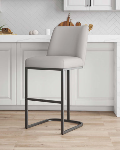 Manhattan Comfort Serena Modern Metal Upholstered Barstool in Light Gray