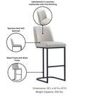 Manhattan Comfort Serena Modern Metal Upholstered Barstool in Light Gray