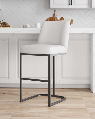 Manhattan Comfort Serena Modern Metal Upholstered Barstool in White