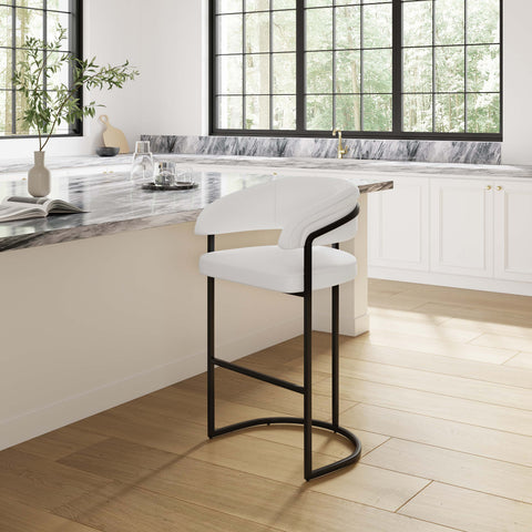 Manhattan Comfort Augusta Modern Metal Upholstered Barstool in White