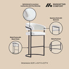 Manhattan Comfort Augusta Modern Metal Upholstered Barstool in White