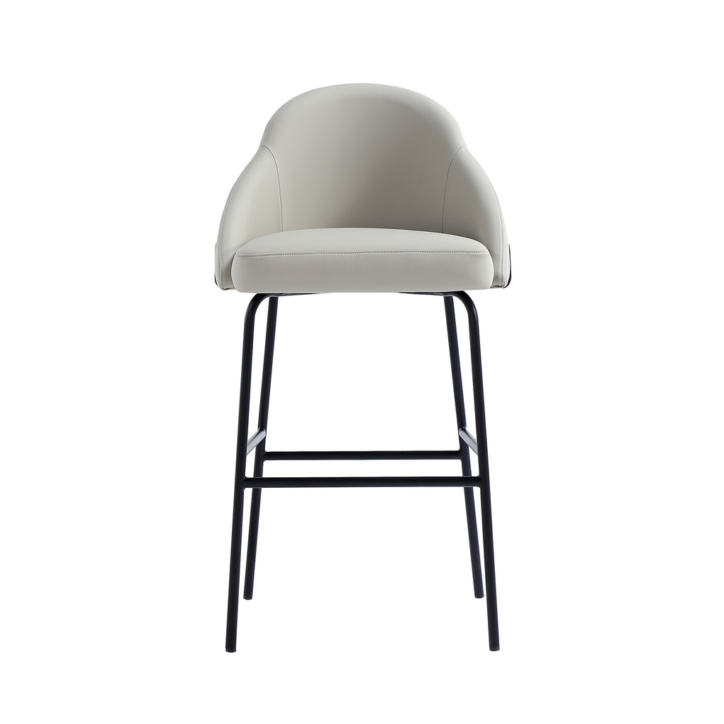 Manhattan Comfort Gracie Modern Metal Upholstered Barstool in Stone Gray and Black