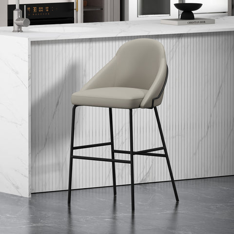 Manhattan Comfort Gracie Modern Metal Upholstered Barstool in Stone Gray and Black