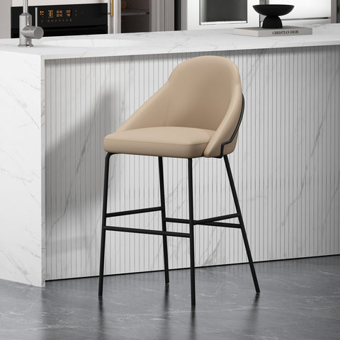 Manhattan Comfort Gracie Modern Metal Upholstered Barstool in Tan and Black