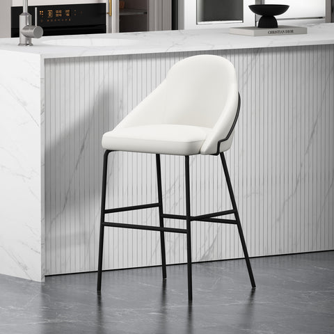 Manhattan Comfort Gracie Modern Metal Upholstered Barstool in White and Black