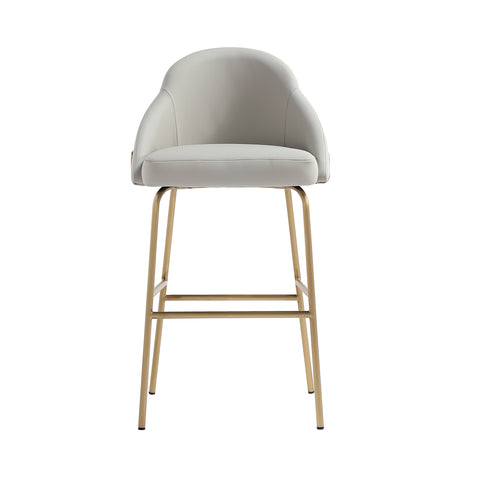 Manhattan Comfort Gracie Modern Metal Upholstered Barstool in Stone Gray and Gold