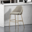 Manhattan Comfort Gracie Modern Metal Upholstered Barstool in Stone Gray and Gold