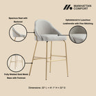 Manhattan Comfort Gracie Modern Metal Upholstered Barstool in Stone Gray and Gold